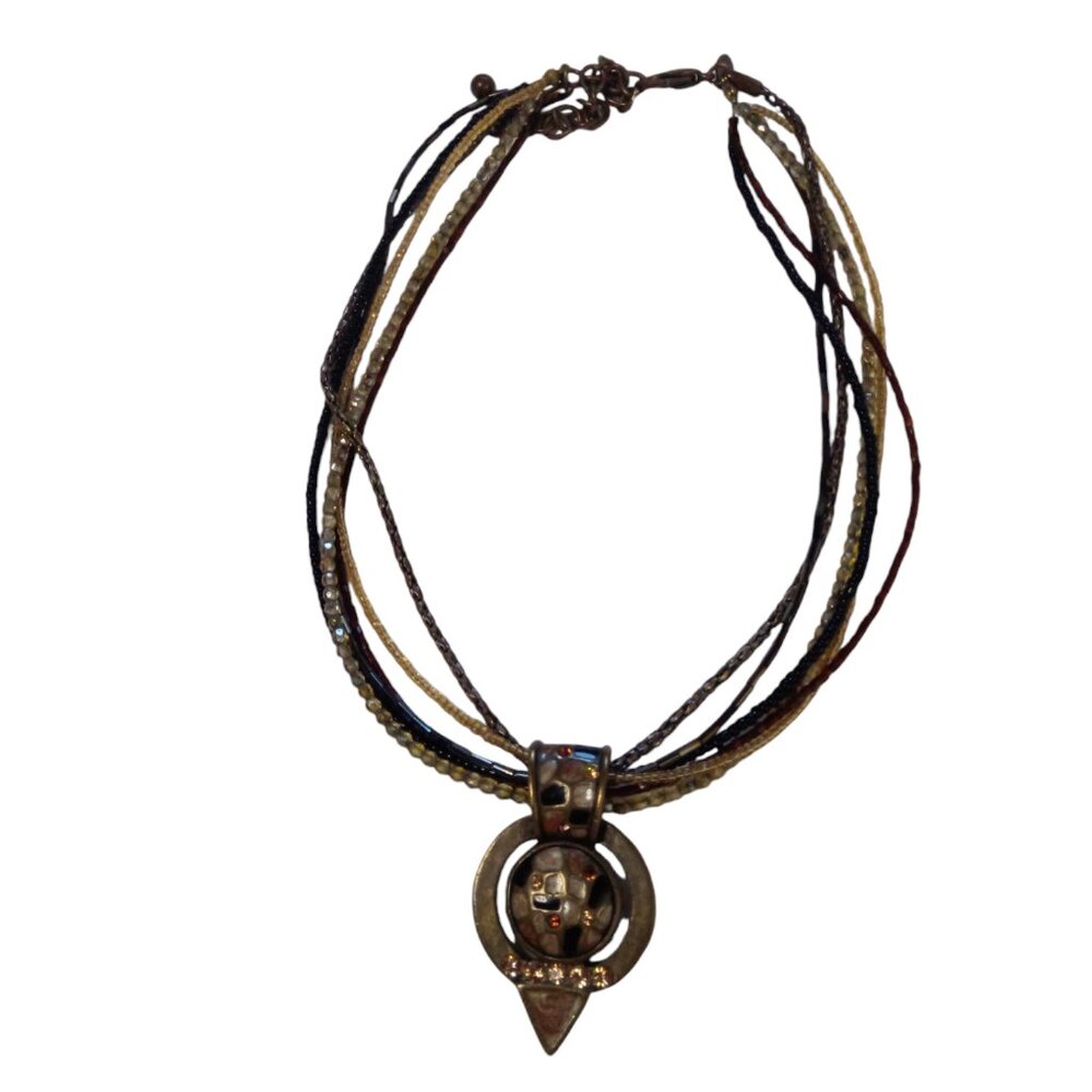 Chico's multi strand rhinestone & bronze tone mosaic beaded necklace - Picture 2 of 11